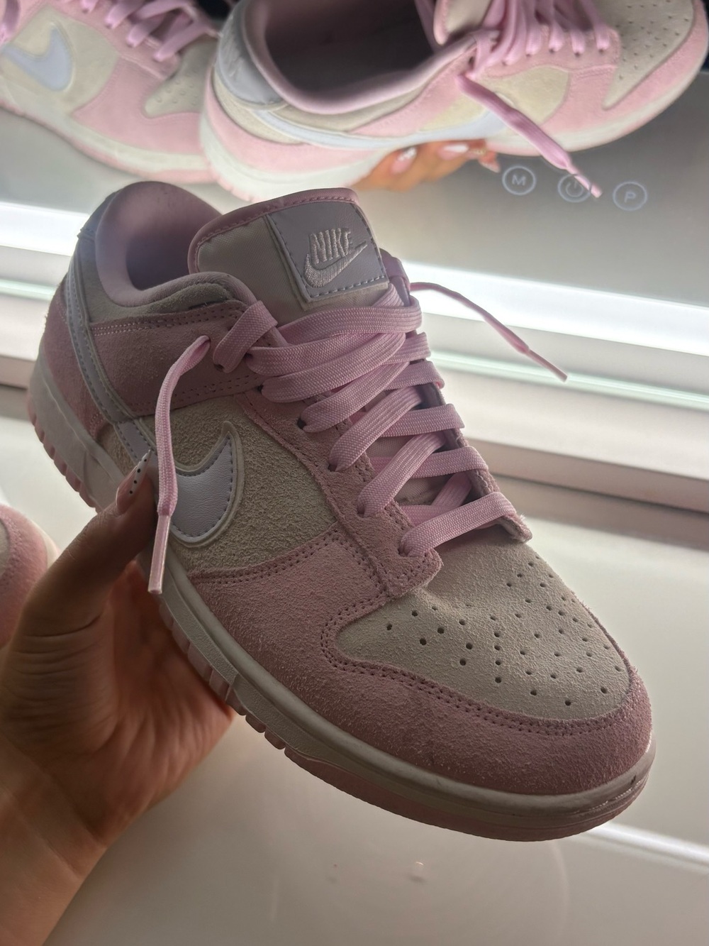 Nike Women’s Pink and White Suede Low-Top Sneakers